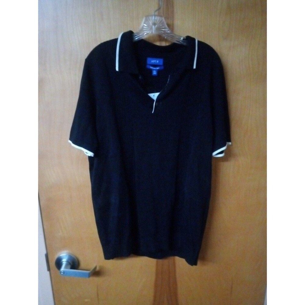 NEW Apt. 9 Men's Sweater Polo Shirt Sz LT Black Collar Short Sleeved